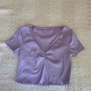 PURPLE LACE TRIM RUCHED FRONT TOP